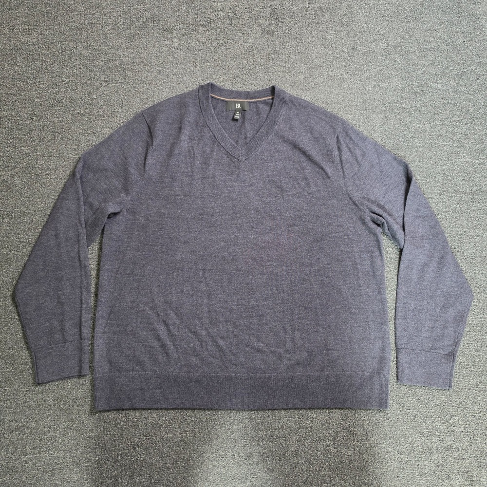 Banana Republic Sweater Gray Mens XL Italian Merino Wool V-Neck Pullover Classic